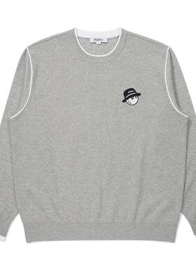 代购MALBON GOLF男士高尔夫毛衣保暖舒适灰色混纺秋冬针织简约