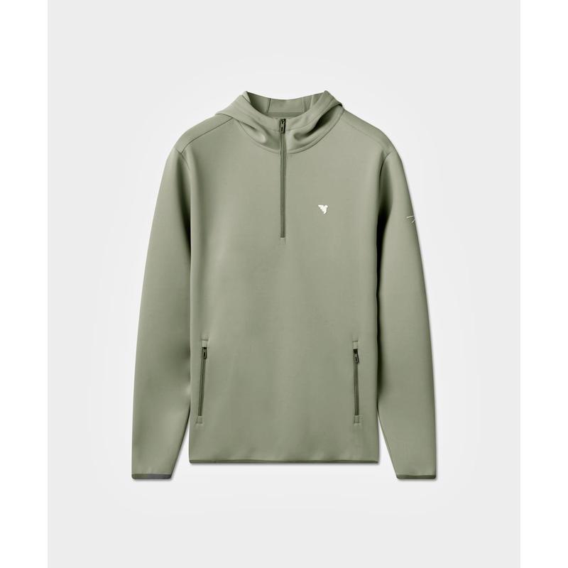 代购MACADE运动卫衣男保暖防风舒适百搭浅绿色半拉链设计胸前徽