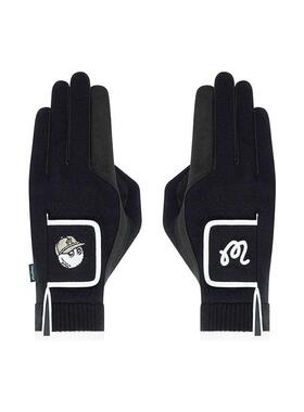 代购MalbonGolf男士手套保暖防风耐磨贴合黑色合成皮革聚酯纤维