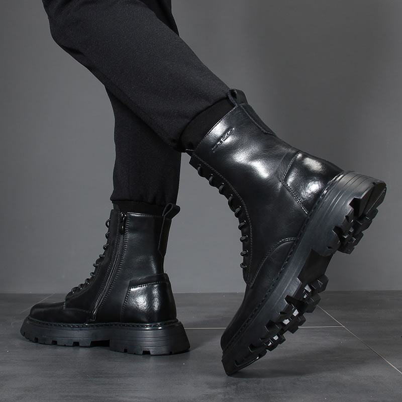 马丁靴男款冬季时尚增高加绒保暖男士高帮鞋子真皮靴子男鞋工装靴