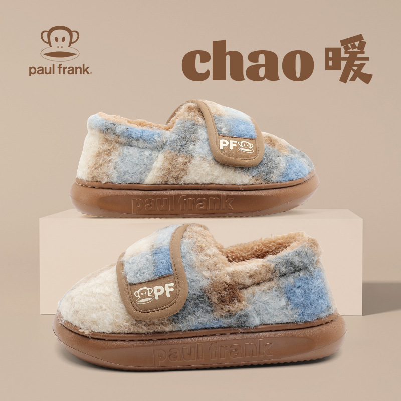 大嘴猴棉鞋女复古格纹秋冬季居家毛绒保暖外穿防滑韩版包跟棉拖鞋