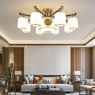 新中式黑胡桃木吊灯客厅灯新款极简风别墅卧室餐厅吸顶灯