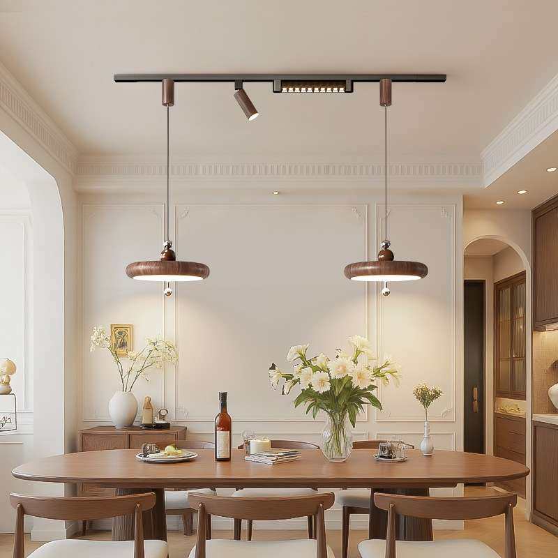 餐厅吊灯创意轨道个性飞碟射灯吧台灯胡桃木纹餐桌饭厅中古风灯具,鲜花速递/花卉仿真/绿植园艺,割草机/草坪机,淘宝优惠券,粉丝福利购,淘宝优惠卷