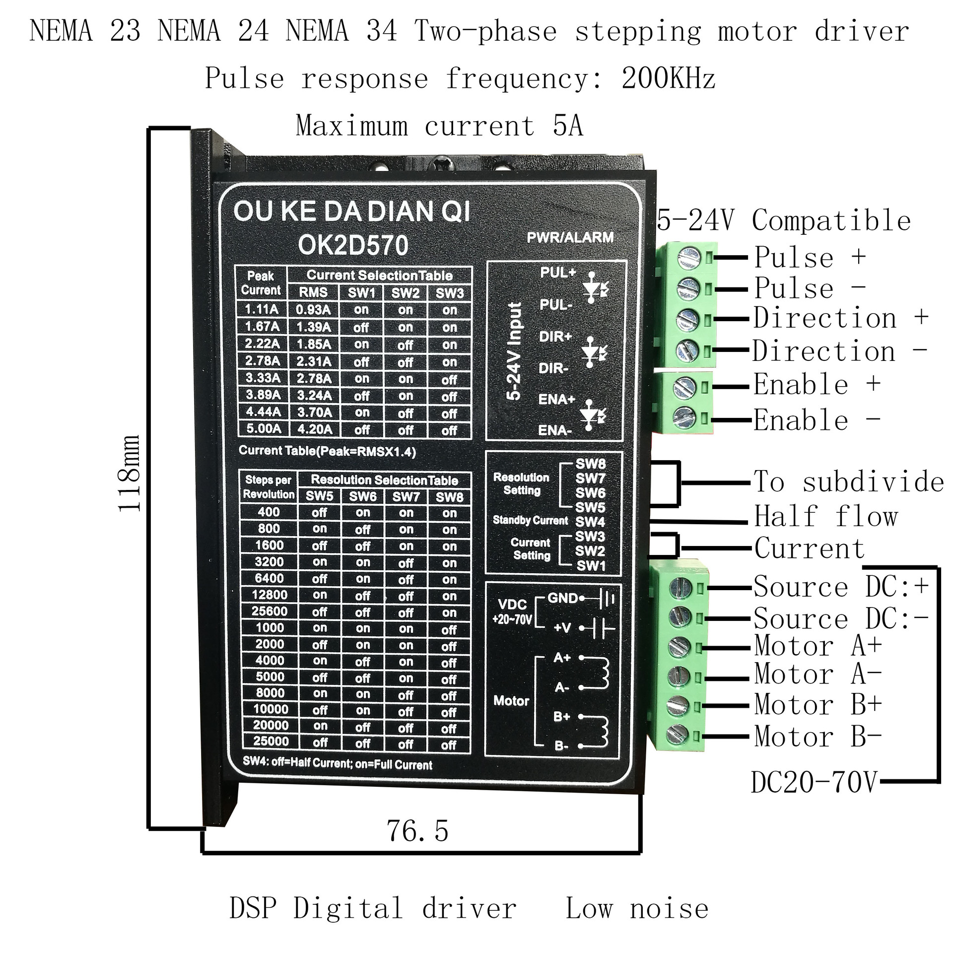 OK2D570 Nema 23 Nema 24 Nema 34 Motor driver DC20-70V