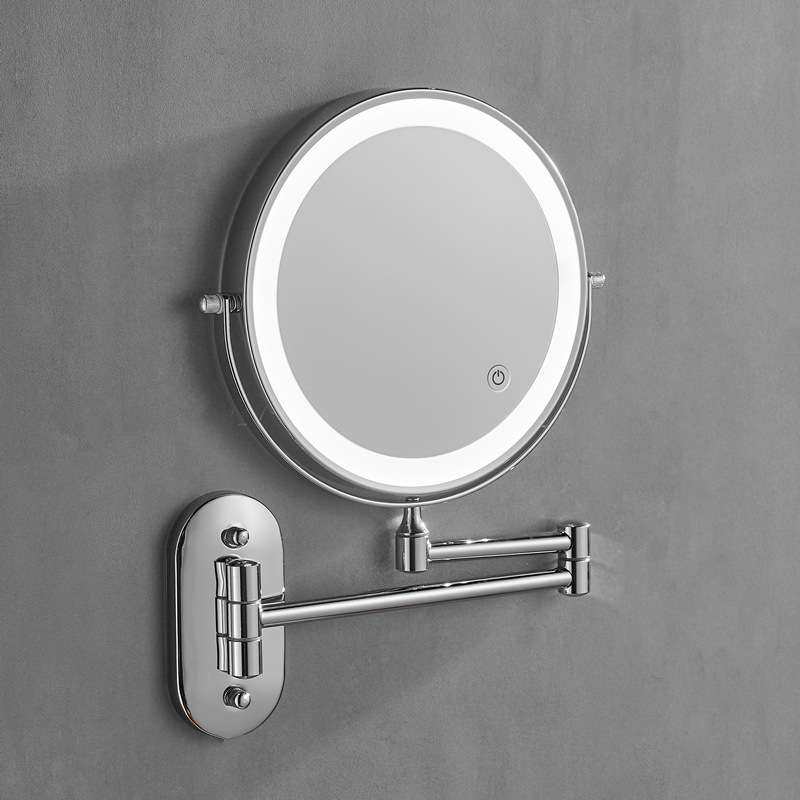 浴室化妆镜壁挂折叠镜子酒店免打孔双面带灯放大镜led梳妆美容镜