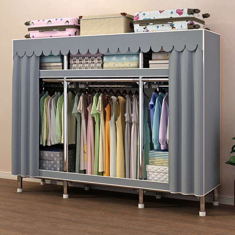 衣柜新款卧室家用出租房用简易组装布衣柜加厚全钢架衣橱