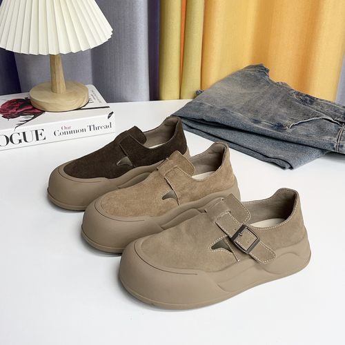 2025新品秋款丑萌大头懒人一脚蹬舒适软底厚底勃肯鞋