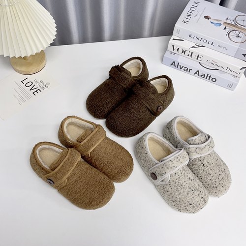 毛绒勃肯鞋女2025秋冬魔术贴豆豆