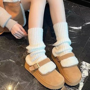 米诗思!厚底毛毛勃肯鞋女冬季一脚蹬加绒保暖懒人鞋棉鞋