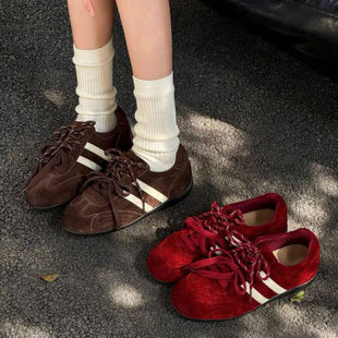 真皮潮流德训鞋女2025秋季百搭系带软底舒适休闲运动鞋女鞋