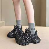 网 韩版 绑带老爹鞋 真皮 女厚底增高透气百搭炸街休闲运动鞋