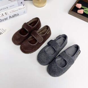 米诗思!2026秋冬新款毛绒玛丽珍鞋女休闲魔术贴百搭舒适勃肯鞋