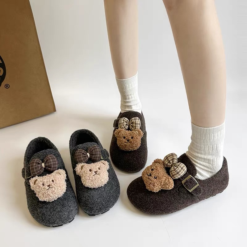 可爱卡通小熊毛绒勃肯鞋