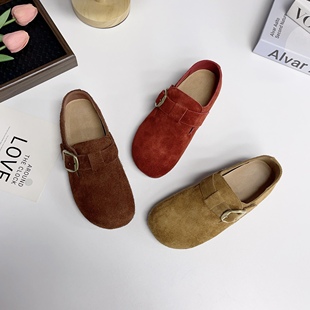 米诗思真皮牛皮勃肯鞋女2025外穿懒人玛丽珍鞋薄底休闲舒适豆豆鞋