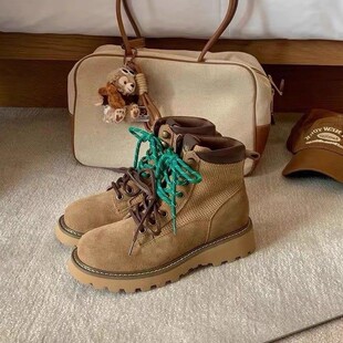 【断码清仓】复古真皮马丁靴女系带英伦风厚底沙漠短靴大黄靴女