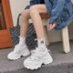 网 韩版 百搭厚底增高老爹鞋 真皮 通勤休闲小白鞋 女