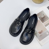 单鞋 英伦风皮带扣乐福鞋 女真皮一脚蹬百搭厚底小皮鞋