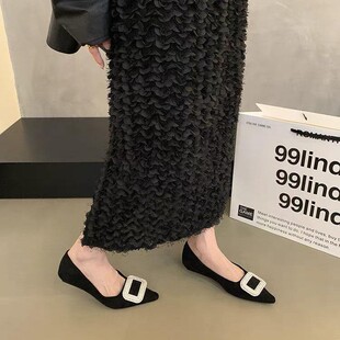 水钻高跟鞋女低跟绒面高级2026春夏新款名媛气质尖头浅口小单鞋