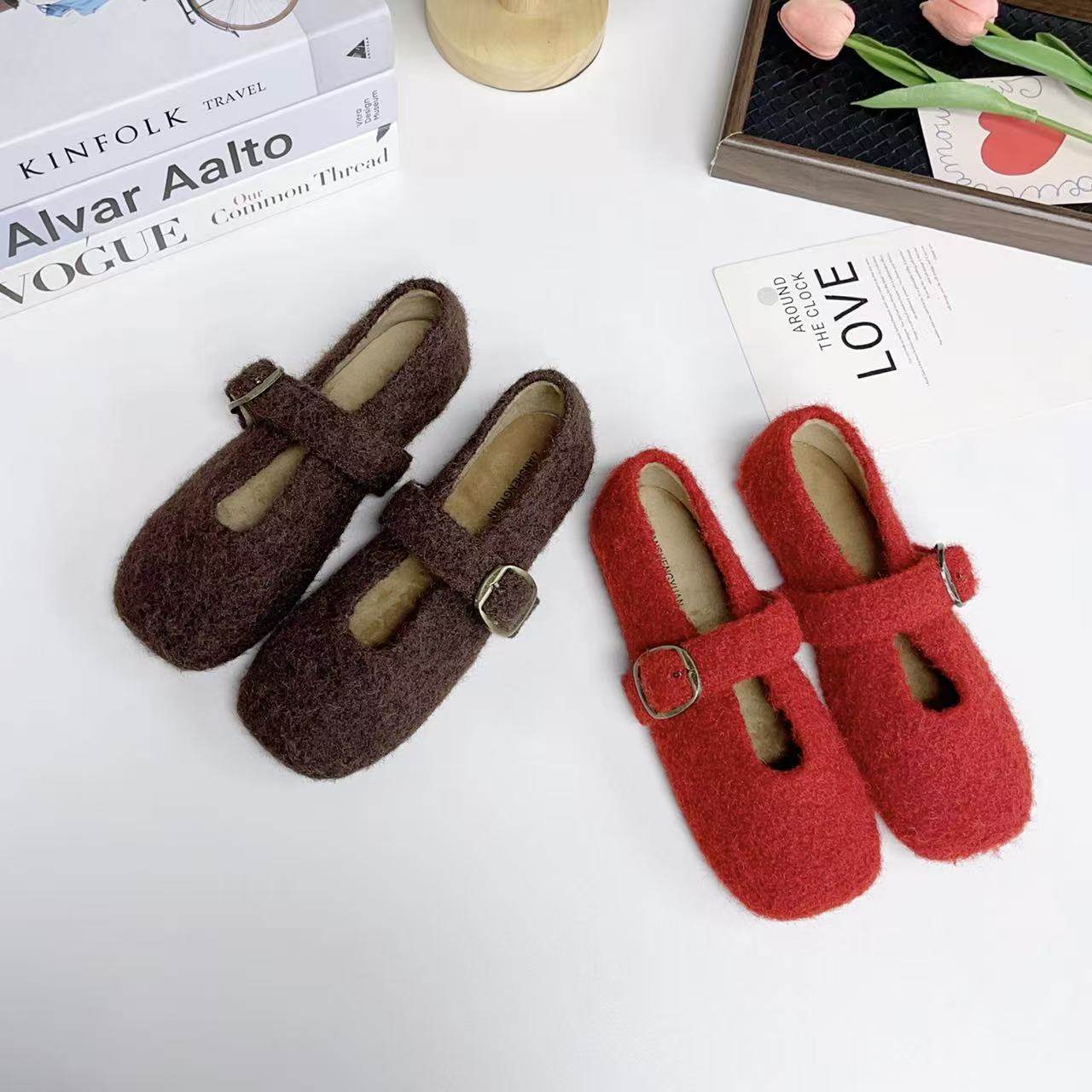 韩版毛绒玛丽珍鞋女冬一字扣带平底保暖毛毛鞋百搭单鞋,女鞋,玛丽珍鞋,淘宝优惠券,粉丝福利购,淘宝优惠卷