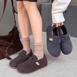 毛绒棉鞋 金豆豆加绒勃肯鞋 平底百搭棉鞋 保暖毛毛鞋 女冬季