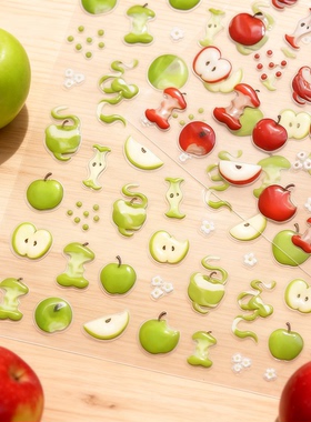 新款可爱卡通苹果猫咪浮雕美甲贴纸5d立体青苹果diy笔杆美甲贴纸