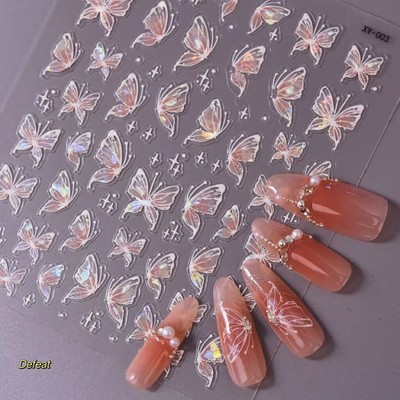 2025蝴蝶美甲贴纸网红超仙女纯欲立体浮雕果冻蝴蝶贴纸指甲贴花