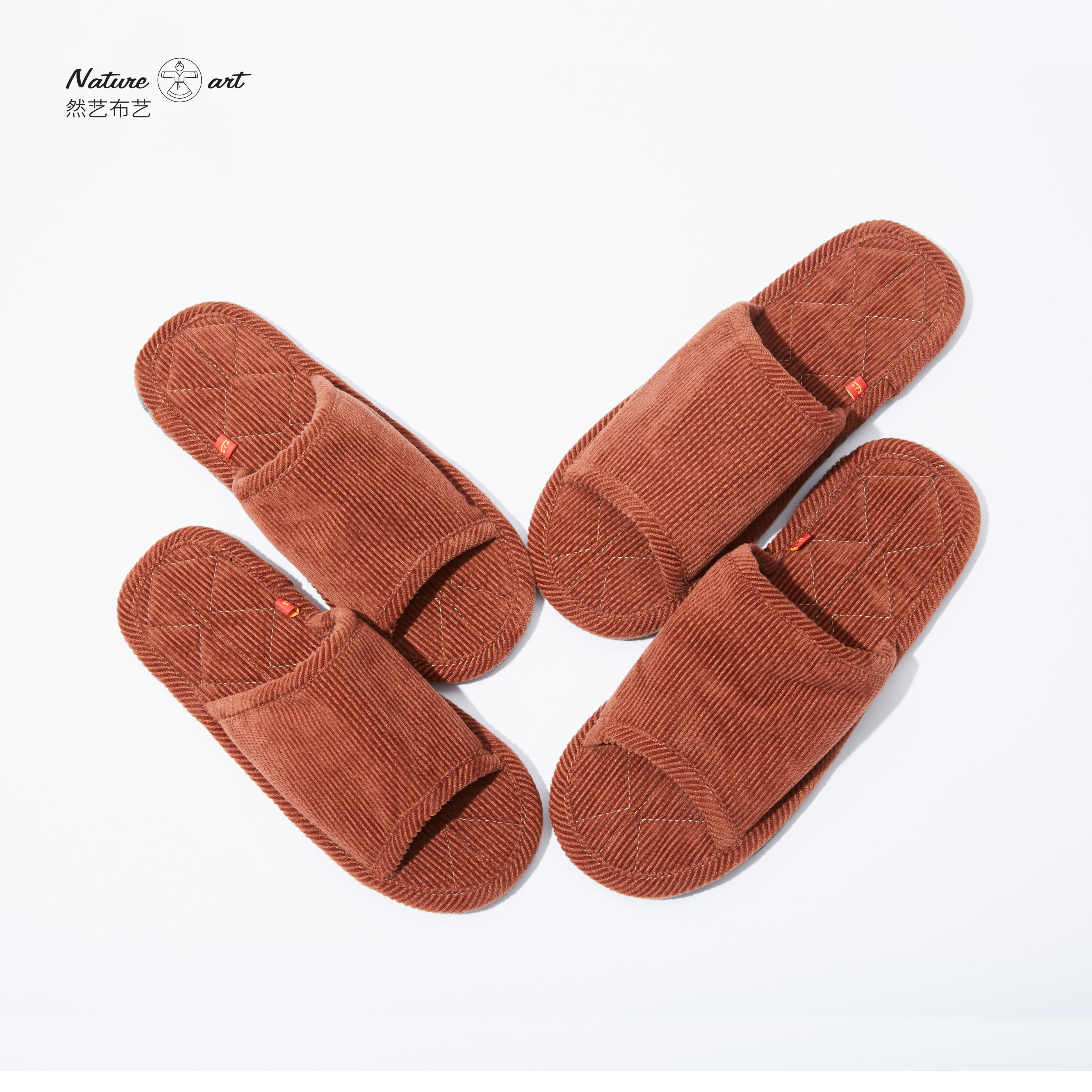 灯芯绒简约情侣静音机洗布底拖鞋