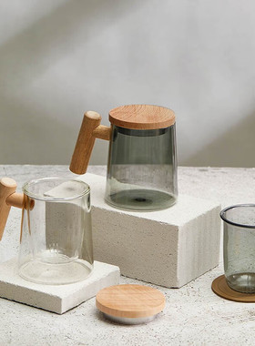 全格SJ110402木艺泡茶玻璃杯MK201带盖过滤水杯茶道杯企业团购批