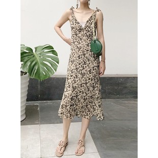 OWNSONG轻奢飘逸复古高定法式V领吊带碎花真丝桑蚕丝鱼尾连衣裙夏