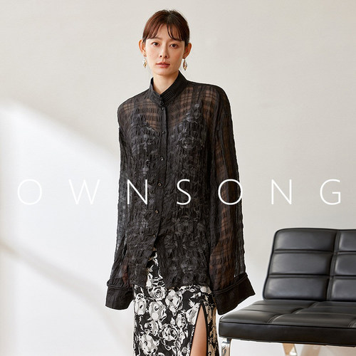 OWNSONG真丝缎面宽松提花衬衫