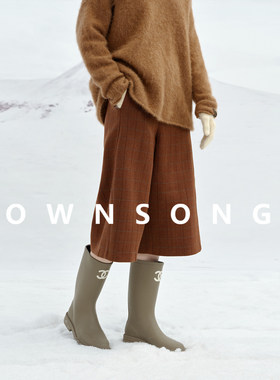 OWNSONG冬日时髦量感 复古羊毛七分裤女2025冬宽松显瘦直筒休闲裤