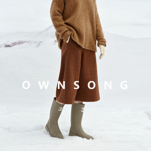 OWNSONG冬日时髦量感 复古羊毛七分裤女2025冬宽松显瘦直筒休闲裤
