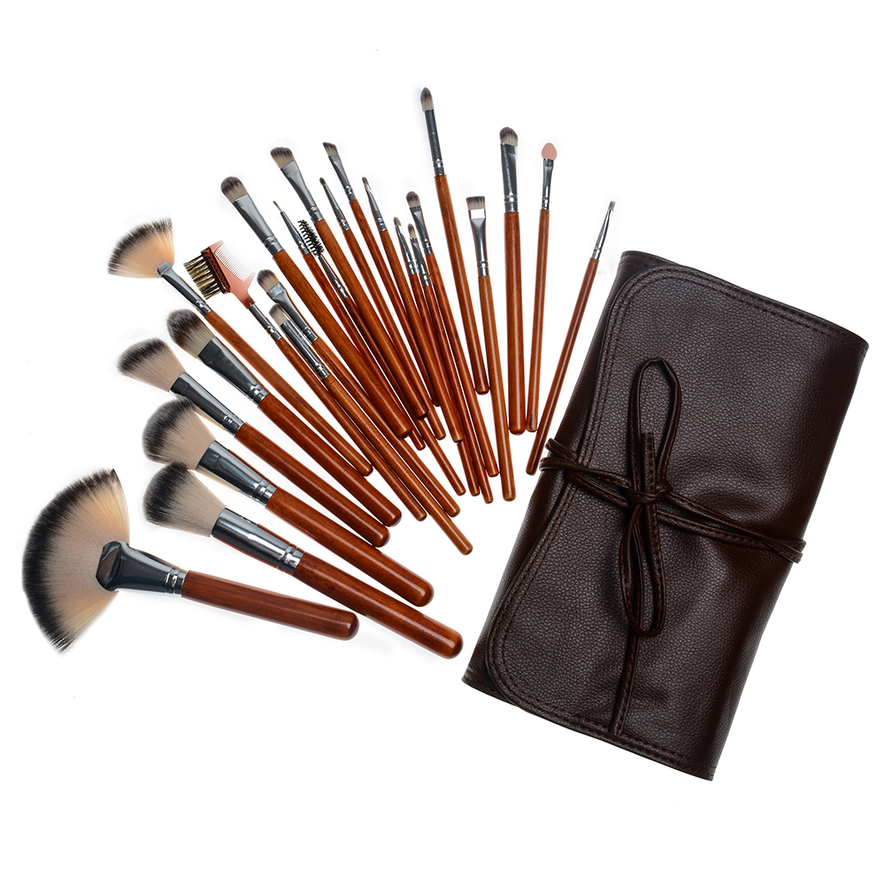 化妆刷推荐18支 24支红木化妆套刷 专业化妆刷进口纤维毛便携套装