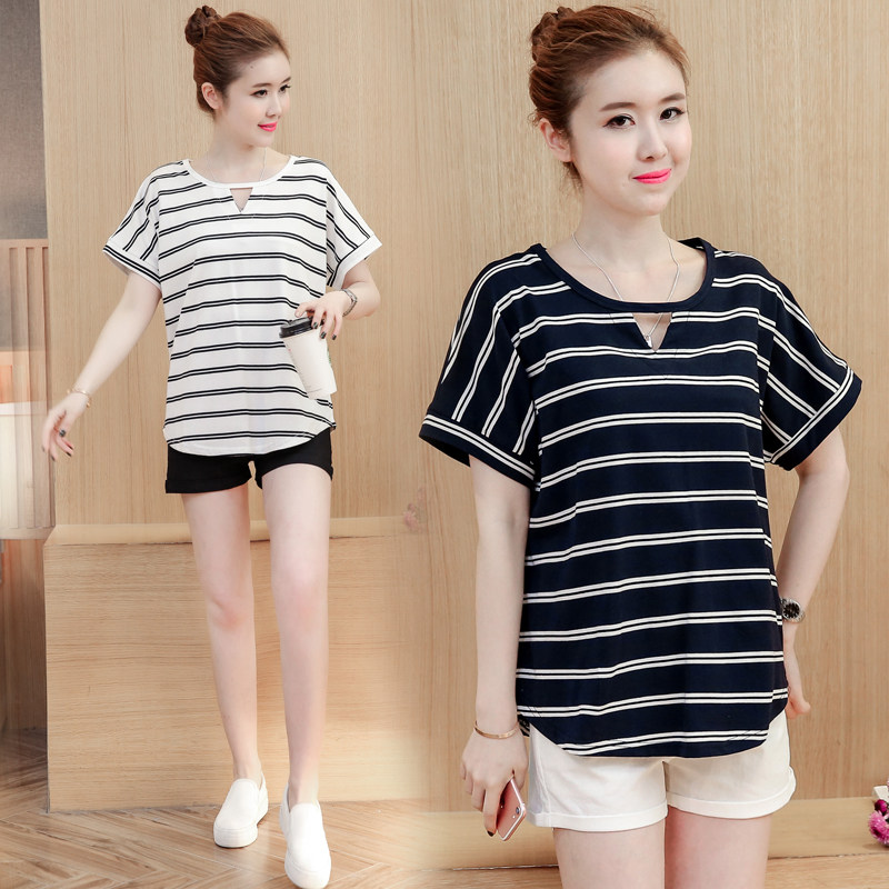 maternity dress Summer wear pure cotton Bat Short sleeved jacket black and white stripe Easy Large pregnancy Base coatin the Maternity/Maternal supplies/Nutrition , Maternity , T-shirt  category - from Buy2taobao.com to provide professional Taobao agent buy service
