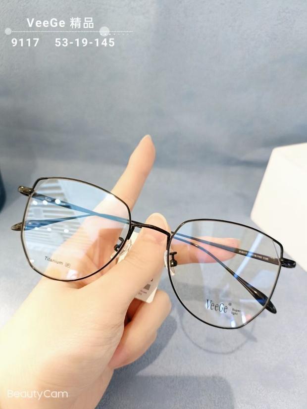 VeeGe纯钛多边形眼镜V格精品镜架近视镜架商务男女款时尚休V-9117