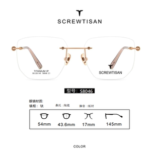 正品SCREWTISAN螺丝钉纯钛多边形无框近视眼镜架男女款全框S8046