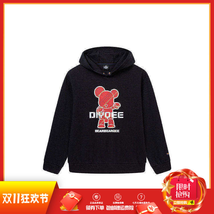 361度男装运动卫衣2025春款长袖时尚连帽衫暴力熊棉质运动上衣潮