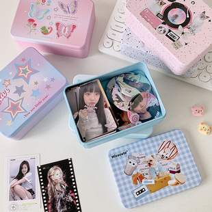 跨境ins 美式印刷铁盒高颜值便携抽屉小杂物归纳盒桌面储物收纳盒