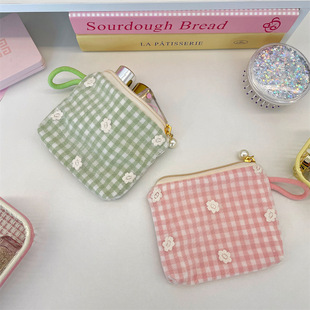 跨境 蕾丝绣花帆布零钱包女款 便携布艺收纳包简约小钱包杂物收纳