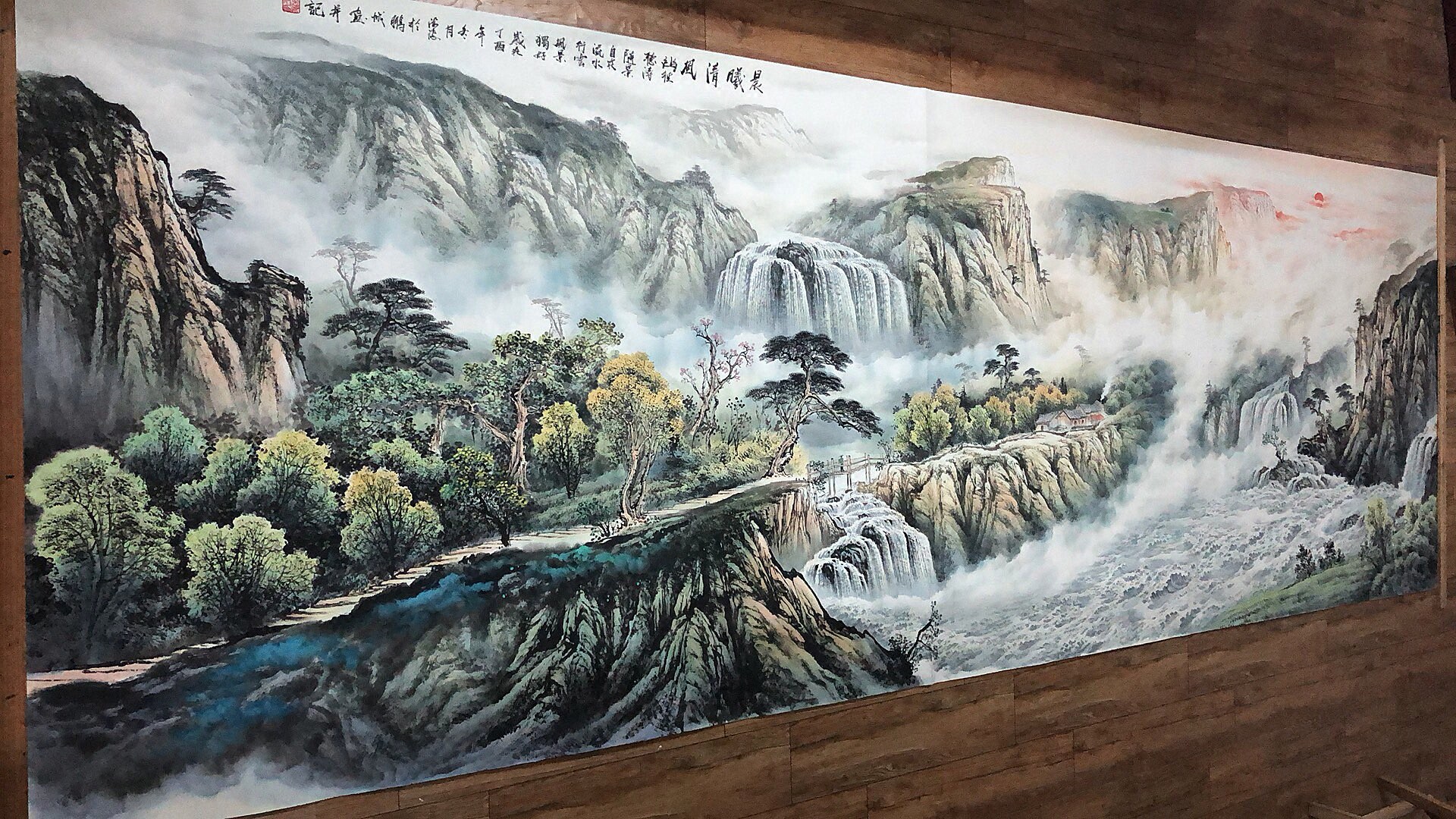 巨幅精品小丈二山水中国画纯手绘公司客厅挂画高档梁海波曾刚