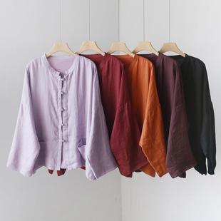 复古国风宽松双层开衫 新中式 盘扣立领苎麻外套 秋季 4SP288 上衣