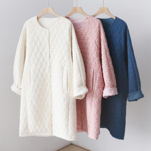 棉衣棉服 刀切棉宽松加厚廓版 4SP323 外套 秋冬菱形格夹棉圆领长款