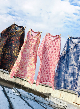 新中式斜襟数码印花苎麻小衫 无袖背心上衣 5SP537