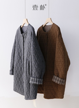 格子拼接刀切棉夹棉中长款棉衣保暖外套 5SP606【胸围146 衣长83
