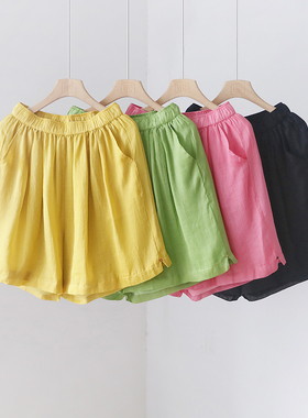 1021706 壹朴原创2023夏季多巴胺女孩双层苎麻短裤热裤 YF22310