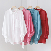 沙滩透气防晒衣上衣 衬衫 3SP12 宽松小翻领纯色单口袋苎麻薄款 夏季