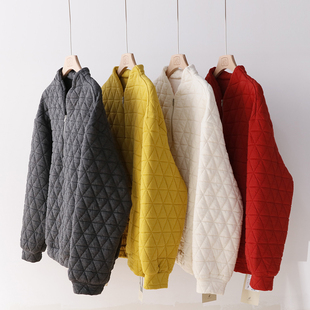 M胸围120 衣长67 5113TK 夹棉加厚菱格刀切棉拉链立领小棉衣外套