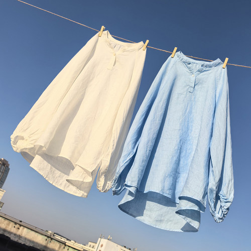 夏季新款纯色亚麻小衫 宽松薄款显瘦麻衬衣上衣 529TK