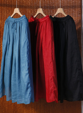 秋冬新款夹棉加厚苎麻半身裙 松紧腰系带保暖A字裙中长裙 3SP110A