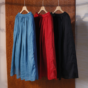 秋冬新款夹棉加厚苎麻半身裙 松紧腰系带保暖A字裙中长裙 3SP110A